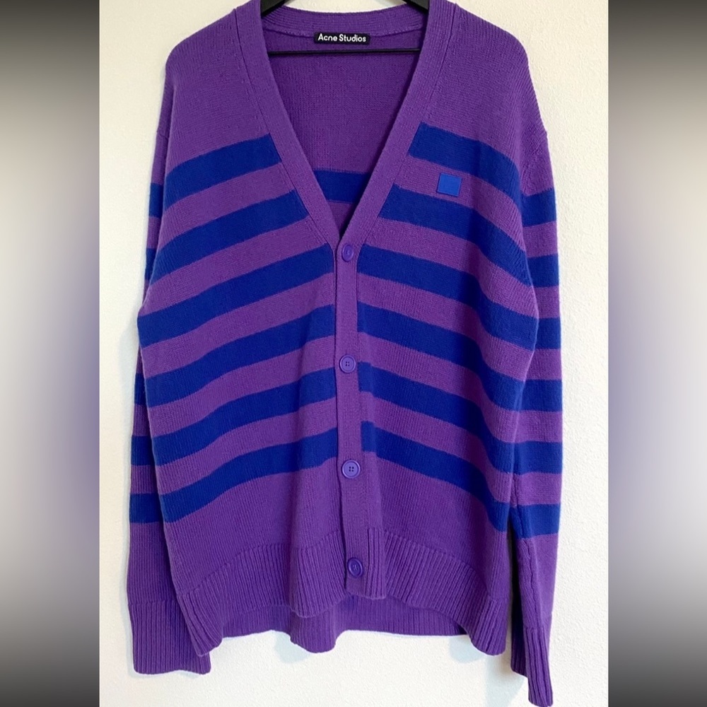 Acne Studios Wool Cardigan Sweater Striped Oversized Mens Luxury Winter Knit - Picture 4 of 15